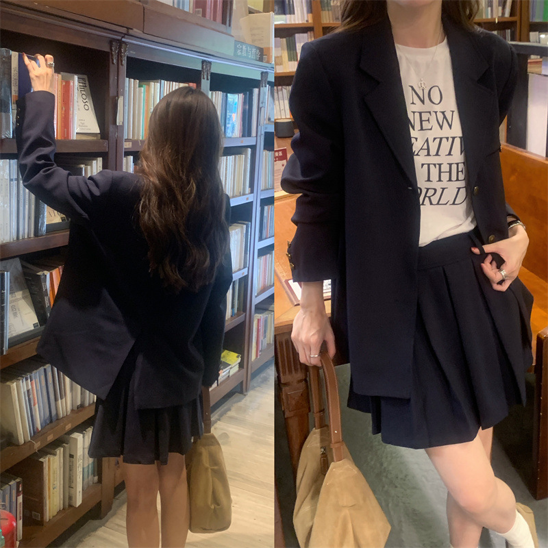 Early Spring & Fall New Korean Style French Retro Preppy Style Suit Jacket + Pleated Skirt Suit Women's Clothing