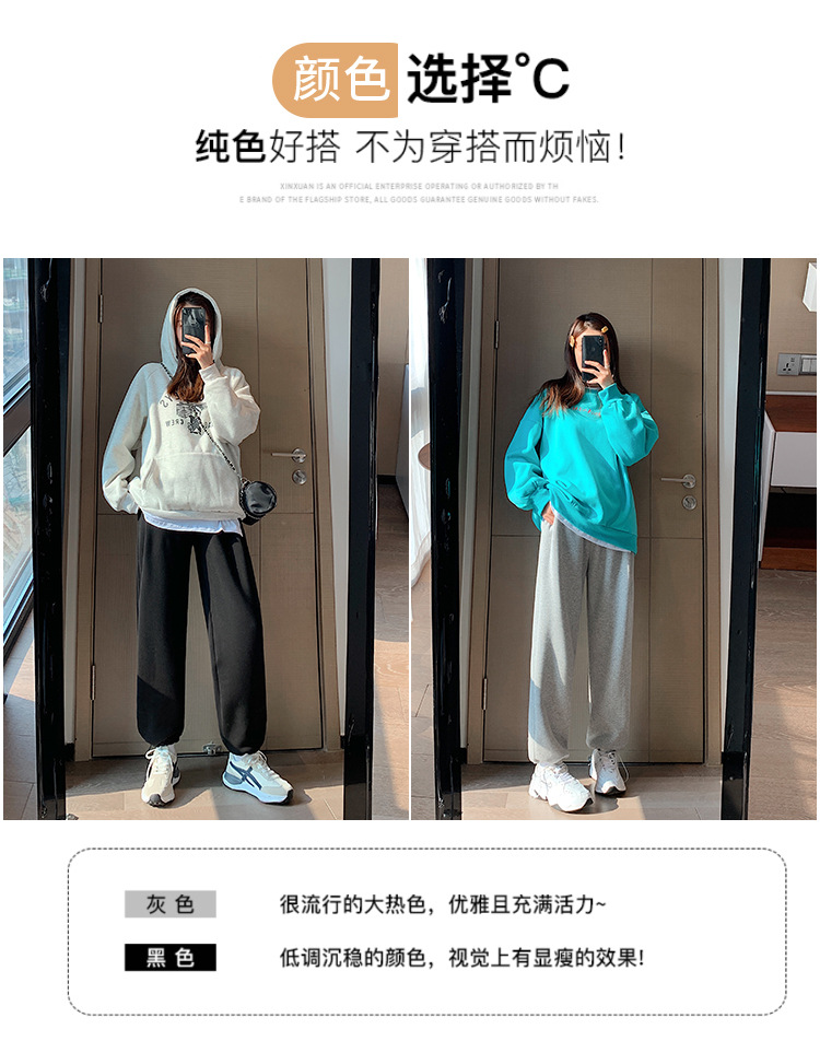 Super thick lambskin wide-leg pants, grey outerwear, thickened winter sports pants, drawstring cuffs, fleece sweatpants for women pic 8