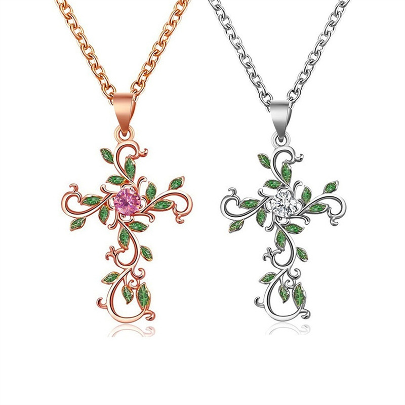 Tiliani Cross-border New Fashion Personalized Flower Cross Necklace Temperament Diamond Leaves Clavicle Chain Pendant Tiliani Cross-border New Fashion Personalized Flower Cross Necklace Temperament Diamond Leaves Clavicle Chain Pendant