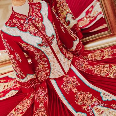 Xiu bride dress 2021 new pattern summer marry Chinese style Toast clothing lovers suit heavy industry Dragon and gown Wedding dress