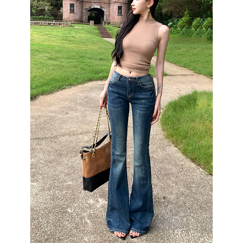 中低腰经典超模微喇牛仔裤女2025早秋新款修身显瘦长腿辣妹百搭裤|undefined