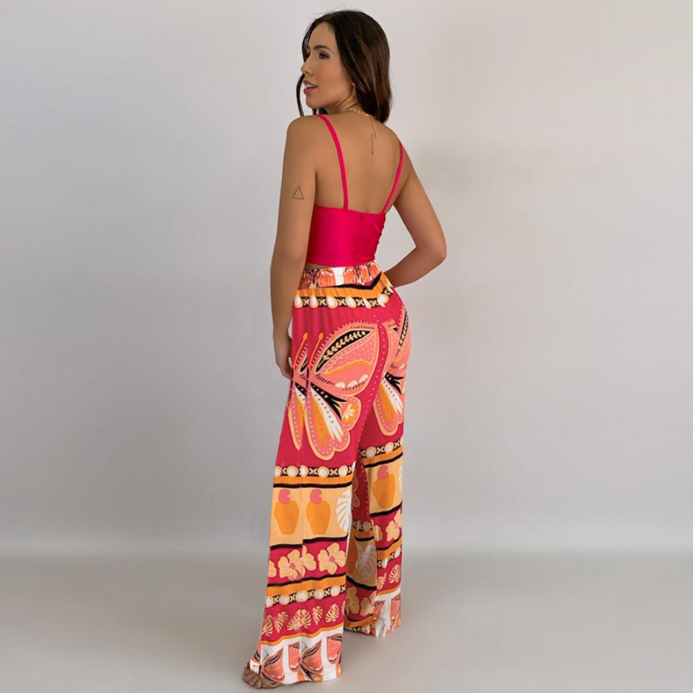 summer high waist wide leg print straight beach trousers NSHYG118518