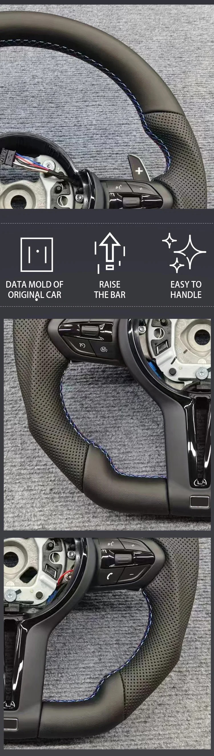 Suitable for BMW F30 F10 F31 F20 E90 modified steering wheel, genuine leather, suede, carbon fiber