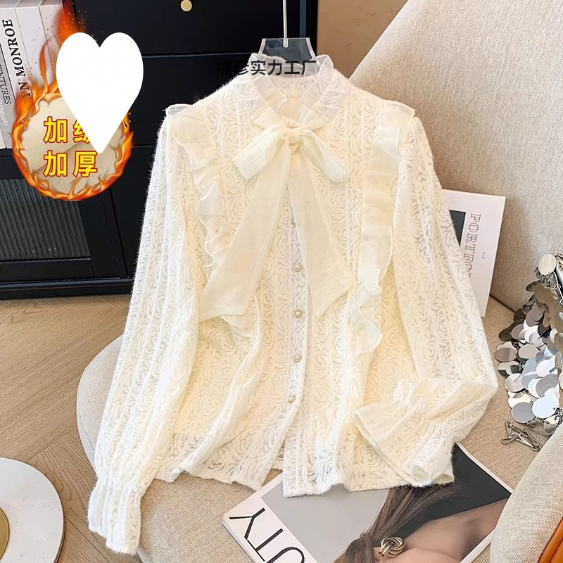 Fleece demi-season design shirt with bow