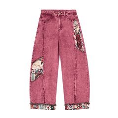 美式复古毛边拼接民族风牛仔裤女2025夏季新款宽松显瘦阔腿长裤潮