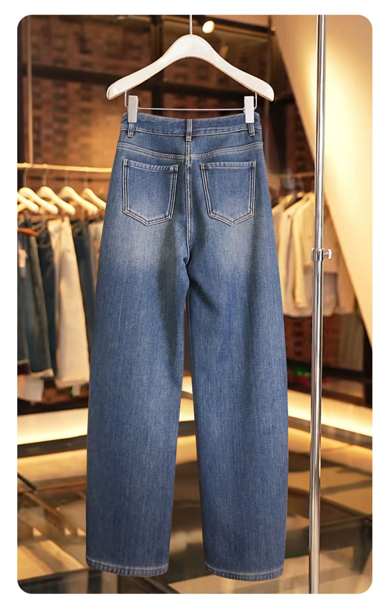 Women's Petite Fleece Lined Curved Blade Jeans New Style Wide Leg Crop Banana Pants Fashionable Autumn Winter Denim_mkmklike.com