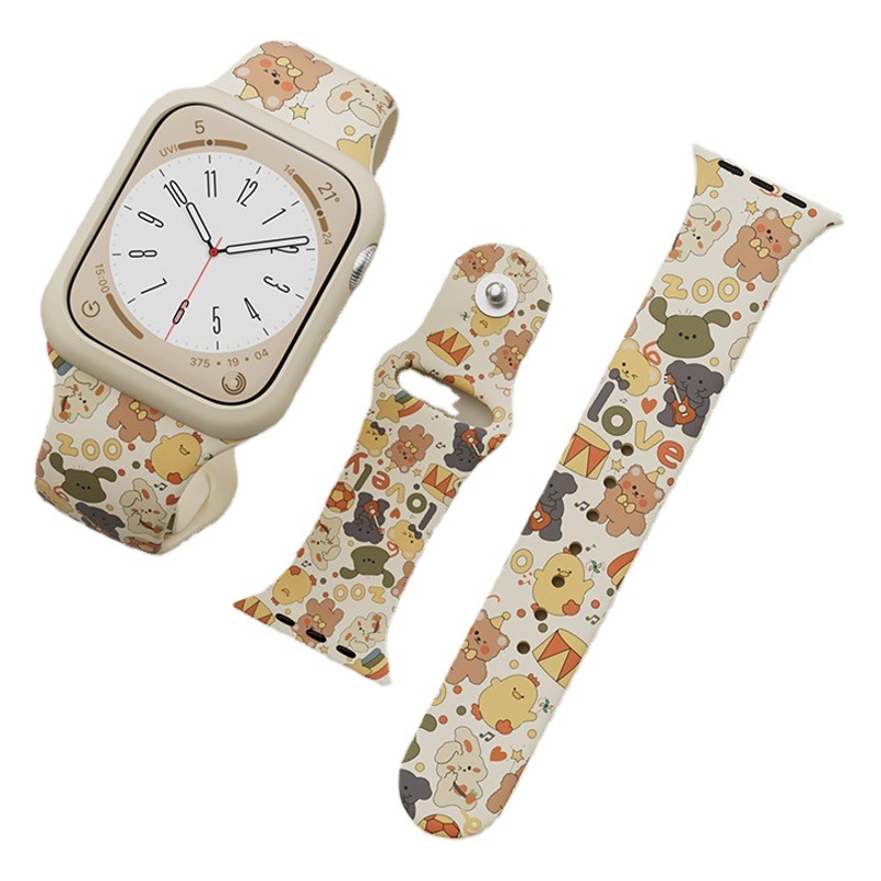 Aplicable Apple S10 reloj iwatch9 correa impresión en color silicona applewatch8 dibujos animados S9 nicho S8/S7