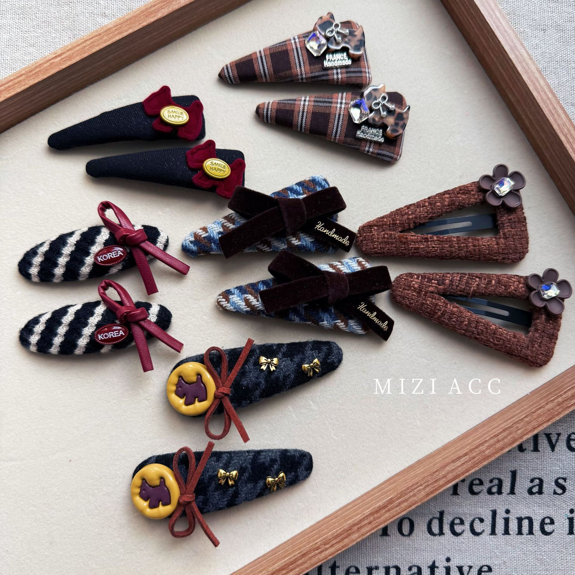 卡通可爱蝴蝶结发夹秋冬季韩版轻奢甜美碎发bb夹百搭格纹发饰头饰