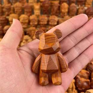 Natural Thuja Wood Carving Diamond Violent Bear Hand Piece Cartoon Cute Solid Wood Desktop Ornaments DIY Pendant