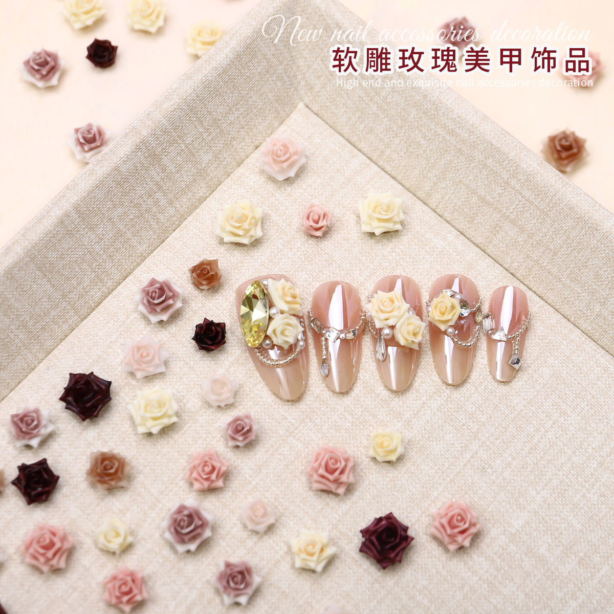 Nueva imitación de joyas de uñas rosadas caliente camellia suave tallada perforación de uñas red rojo para usar accesorios de uñas image 5