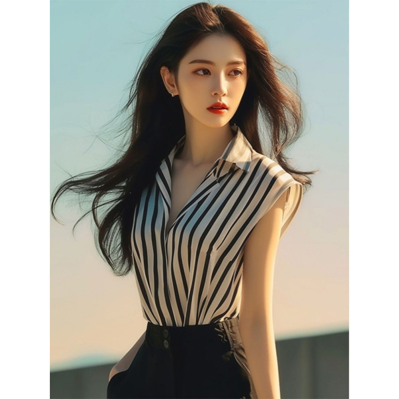 2025 New Summer Style Black and White Stripesd Chic Sleeveless Tops for Women, Loose Vests, Stripesd Short-Sleeved Shirts 2025 New Summer Style Black and White Stripesd Chic Sleeveless Tops for Women, Loose Vests, Stripesd Short-Sleeved Shirts