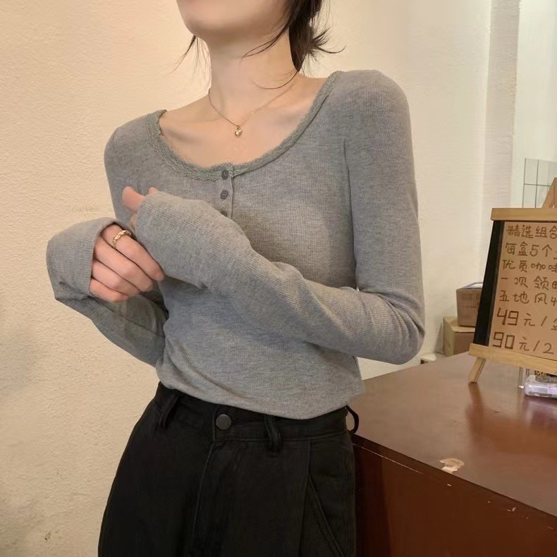 Estilo coreano nicho forro polar camisa de fondo de encaje de otoño e invierno puro deseo slim fit desgaste interior con almohadilla en el pecho superior caliente para las mujeres