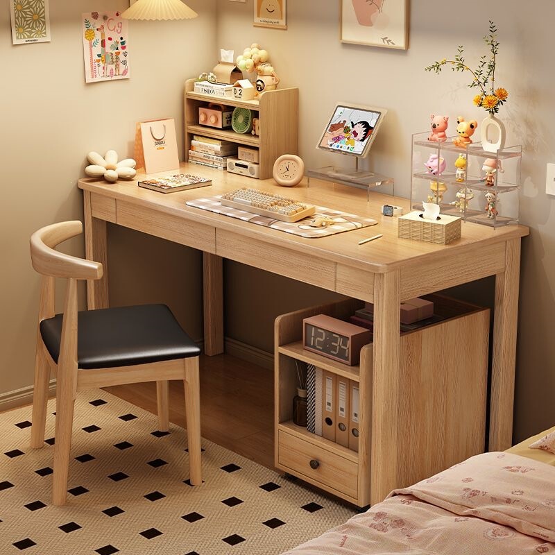 Solid wood computer desk, simple narrow desk for home use, bedroom student writing desk with drawers, modern minimalist study table Solid wood computer desk, simple narrow desk for home use, bedroom student writing desk with drawers, modern minimalist study table