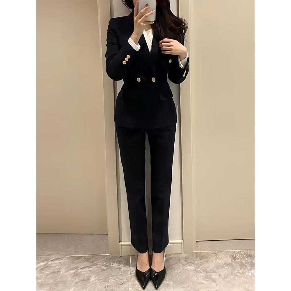 New Spring/Autumn Black Professional Suit for Female College Students, Formal Interview Attire, High-End Slimming Suit, Elegant Wrinkle-Free Suit
