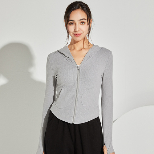 Yujia 2024 Spring New Sports Jacket Women's Lulu Yoga Wear Running Hooded Quick-Drying Clothing Long-Sleeved Fitness Wear