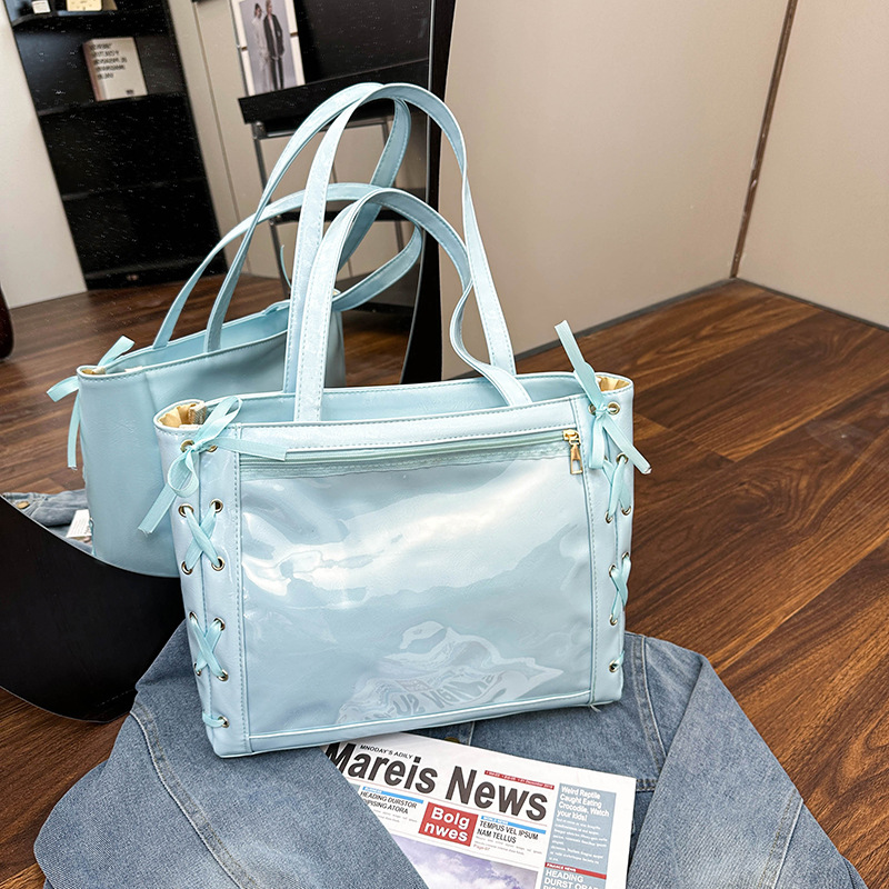 Bolsa de gran capacidad 2025, nueva cinta japonesa suave, arco de arco, bolsas de hombro transparentes, moda
