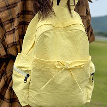 韩系in奶油风蝴蝶结褶皱双肩包软huhu甜美浅粉色小仙女旅游小背包