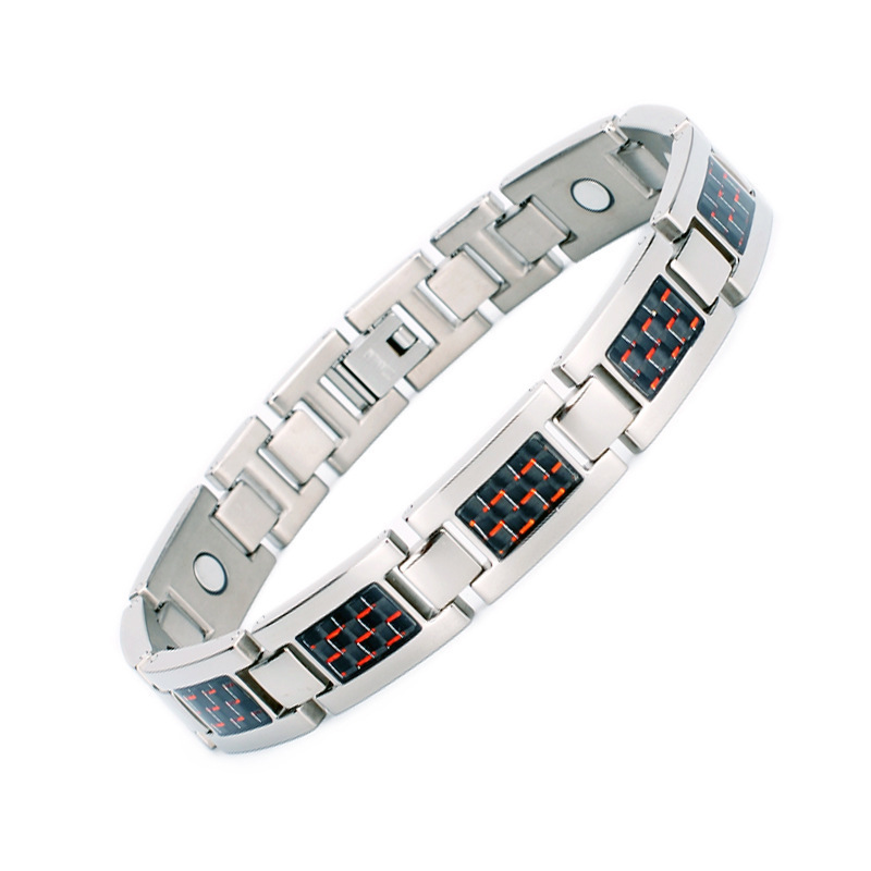 Ventas transfronterizas de moda europeas y americanas para hombres de aleación de fibra de carbono pulsera magnética ajustable joyas de mano