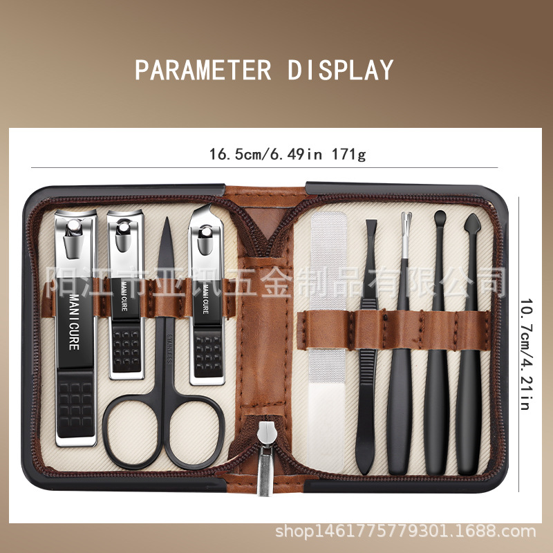 Nuevo juego de cortaúñas semi-negras de gama alta transfronterizo alemán juego completo de 7-24 piezas de herramientas de uñas de acero inoxidable en stock
