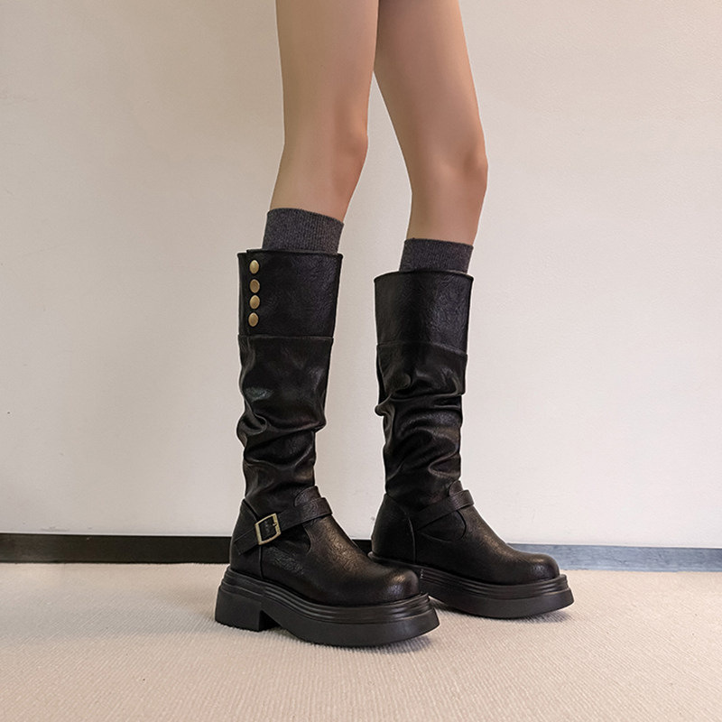 10cm Height-Increasing Western Cowboy Style High Boots for Women, Suitable for Petite Individuals, Convertible Riding Boots