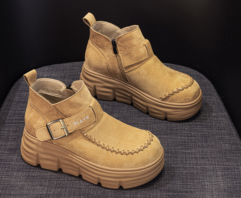 Giày boot nữ cổ cao đế dày tăng chiều cao phong cách Anh quốc cổ điển — M2961 màu đen, Lạc đà M2961, M2961 màu nâu, M2961 màu vàng chi tiết 14