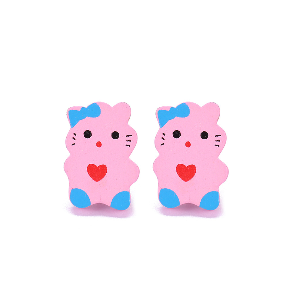 Cartoon Style Animal Rainbow Wood Stoving Varnish Womenu0027S Ear clips 1 Pair