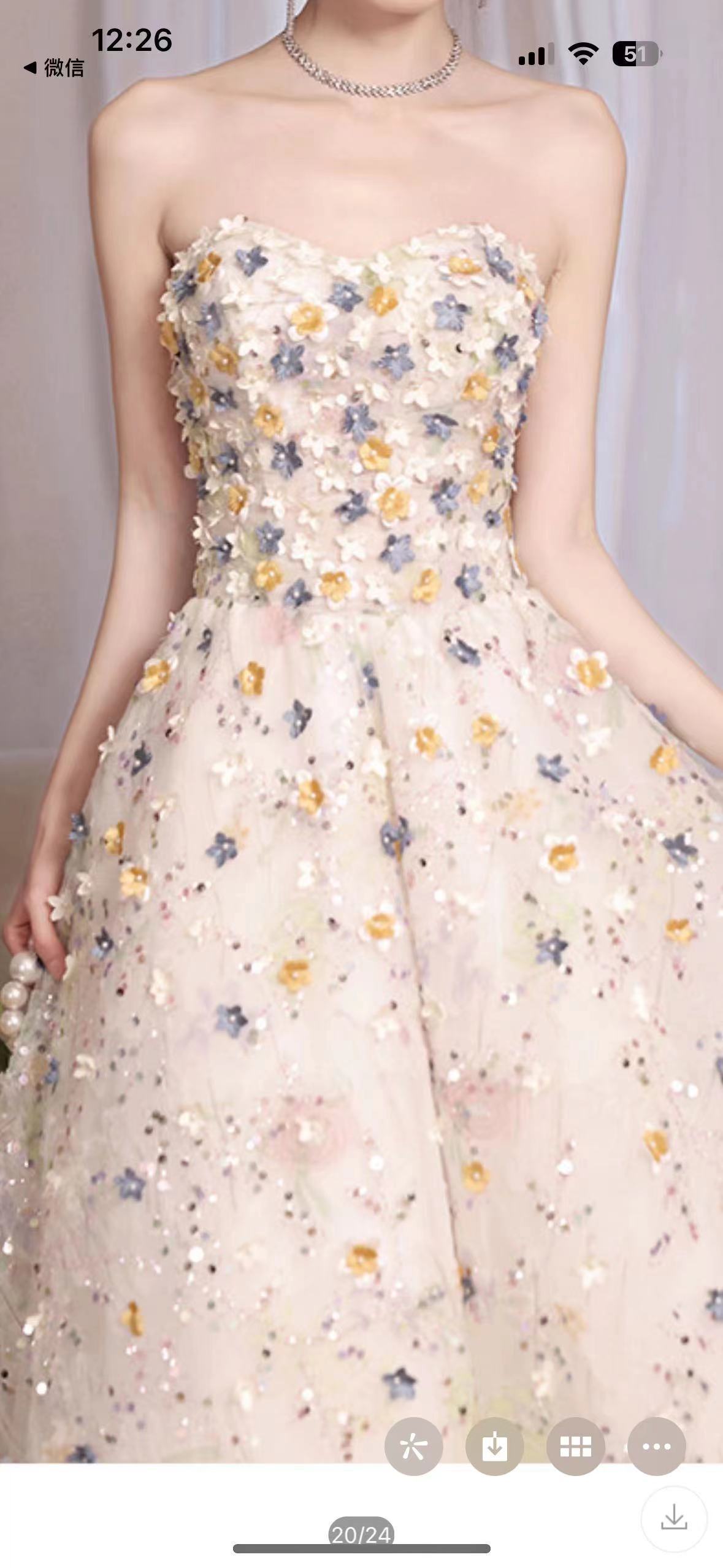Vestido de noche atractivo otoño / verano 2025, nuevo vestido privado de flores industria pesada, vestido de fiesta dulce