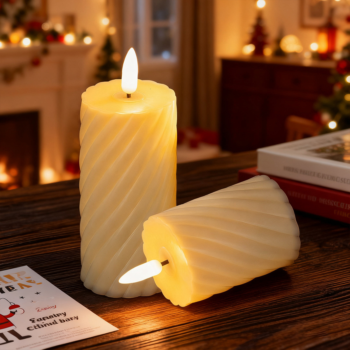 Candlas electrónicas sin llama de plástico espiral de pilares romanos de navidad decoración del hogar luces de atmósfera de vacaciones