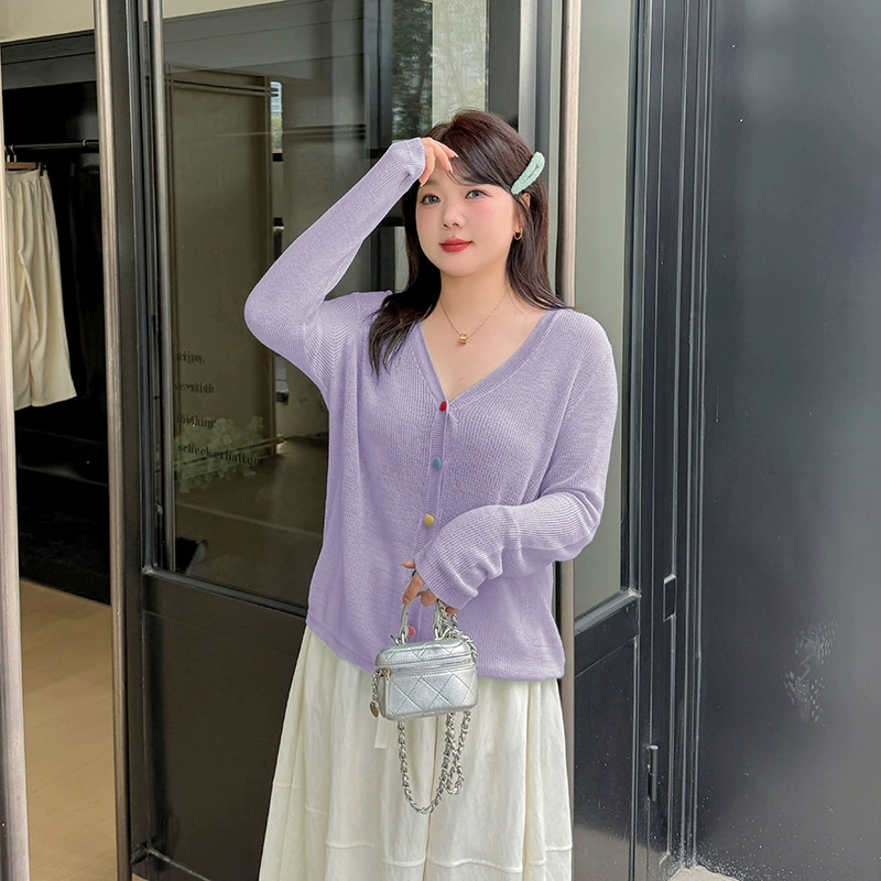 Вязаный тонкий свитер, кардиган, 2025 года, plus size