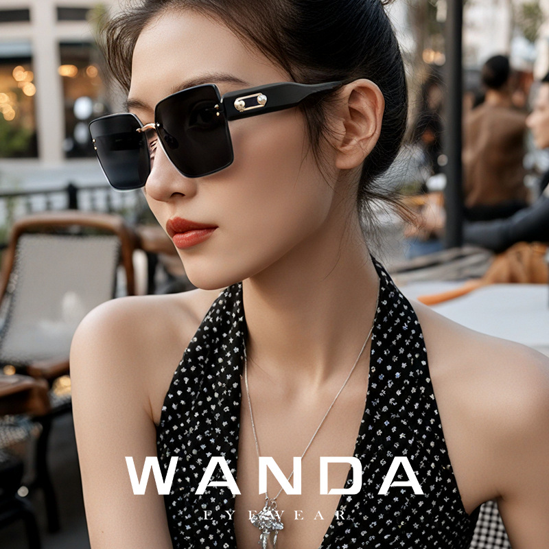Nuevas gafas de sol de montura grande TJ716, gafas de sol para mujer con protección solar y protección UV, gafas de sol sin montura a la moda, directo de fábrica.