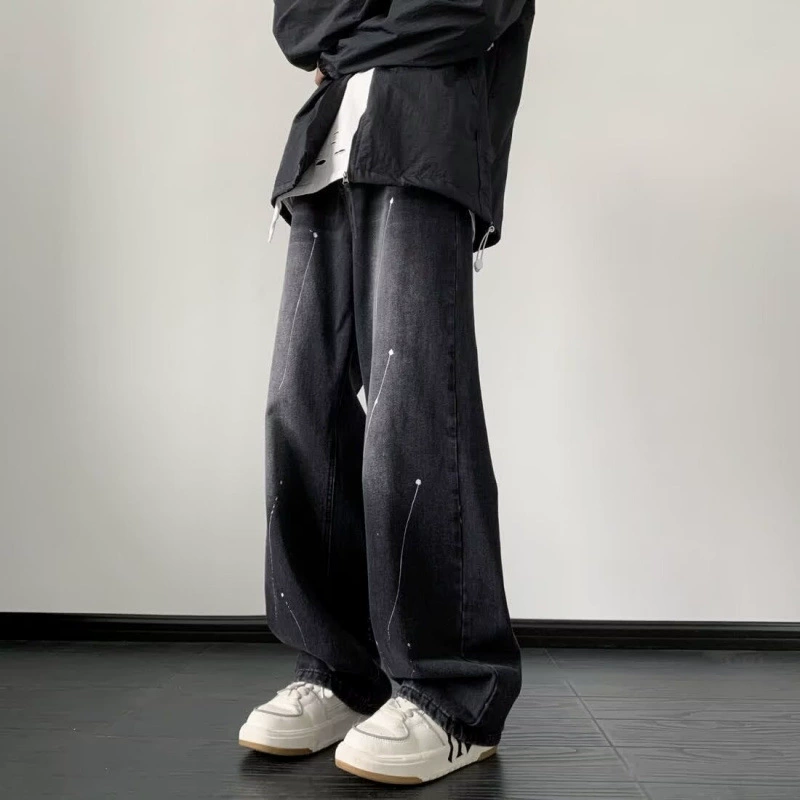 Модные весенне-осенние брендовые мужские джинсы с брызгами, стильные американские уличные брюки, свободные широкие брюки в стиле хип-хоп.