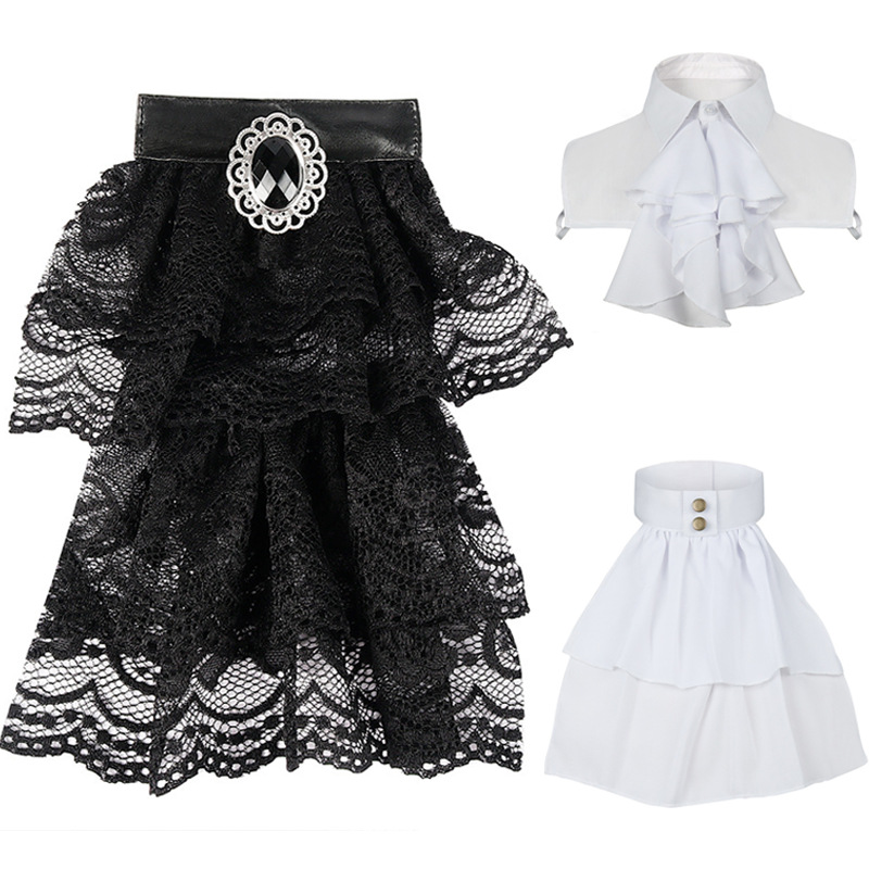 法式復古襯衣布刺繡娃娃領中世紀男裝女裝蕾絲白色假領子領花