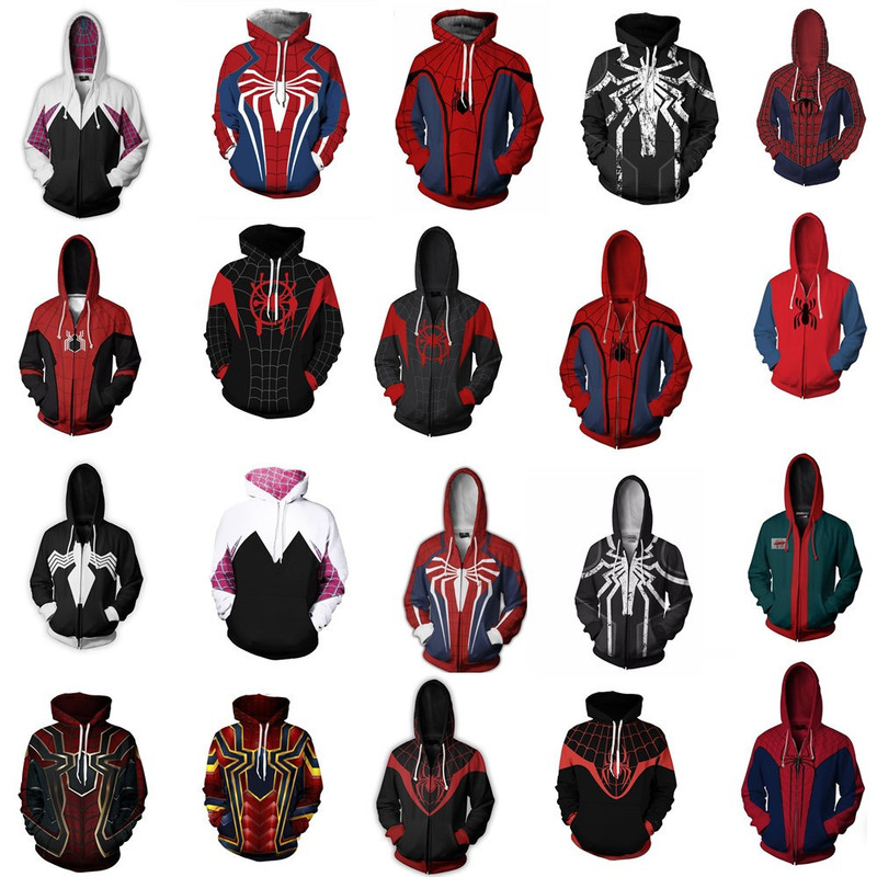 3D Digital Printing Spider-Man New Era Little Black Spider Cosplay Anime Zipper Cardigan Hooded Sweatshirt 3D Digital Printing Spider-Man New Era Little Black Spider Cosplay Anime Zipper Cardigan Hooded Sweatshirt