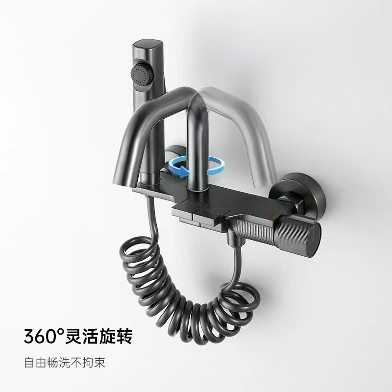 Grifo de la piscina de la fregona de cobre grifo frío individual con PISTOLA DE PULVERIZACIÓN balcón multifuncional alargado fregona de cuello abierta montada en la pared image 15