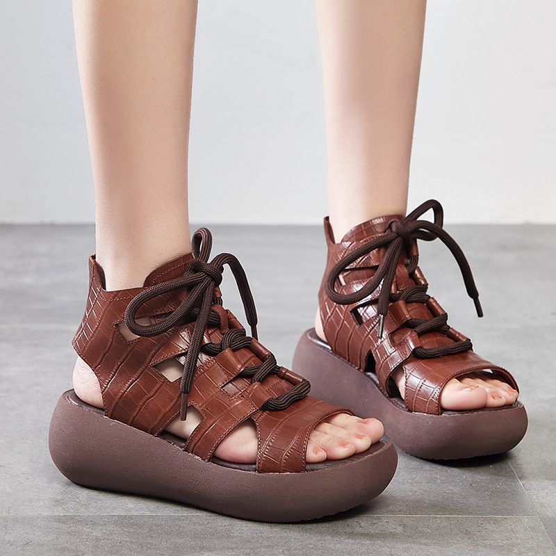 真皮涼鞋2021夏季新款手工高幫女鞋複古頭層牛皮女式涼鞋壹件代發