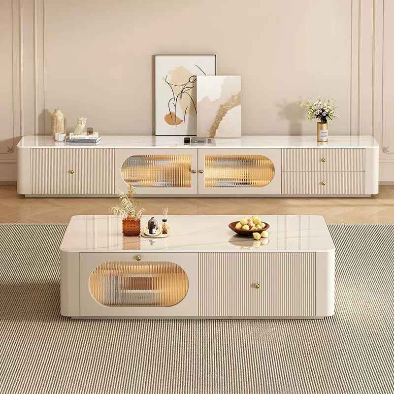岩板茶几客厅2025新款高级感轻奢小户型家用奶油风简约电视柜组合