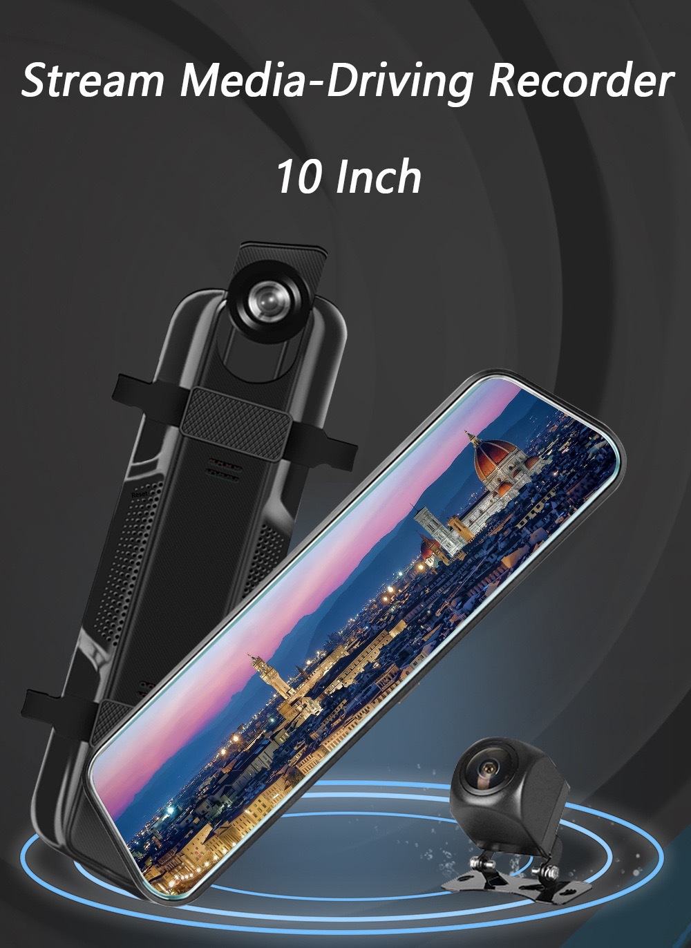 Cross-border 10inch streaming media dashcam with front and rear dual lenses, enhanced night vision rearview mirror recorder factory