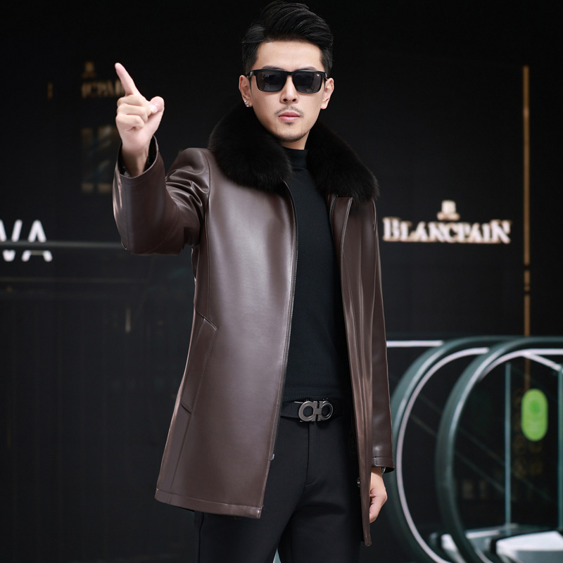 Winter Down Jacket Men's Business Fox Fur Collar Sheep Leather