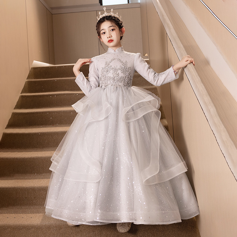 Vestido infantil de niña vestido de princesa de cumpleaños vestido de nicho de lujo ligero anfitrión de niños piano rosa