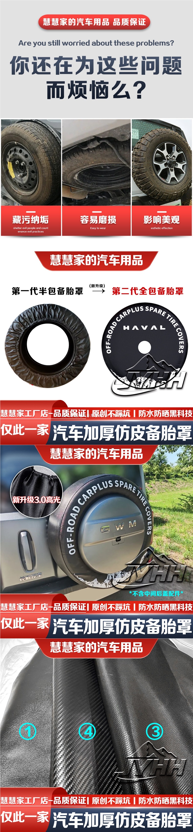24-25-26 model Haval Menglong spare tire cover for hybrid/electric and gasoline versions, 145 cross-country car tire sunshade accessory