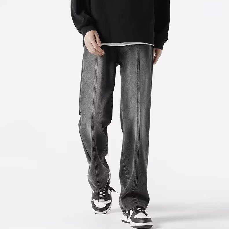 Vaqueros negros de la calle americana, pantalones vaqueros de la calle alta para hombres, vaqueros rectos y todo fósforo