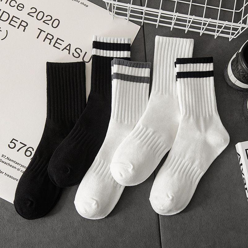 Socks men's mid-calf length socks autumn and winter sports sweat-absorbent deodorant socks parallel bars striped ins trendy basketball stockings