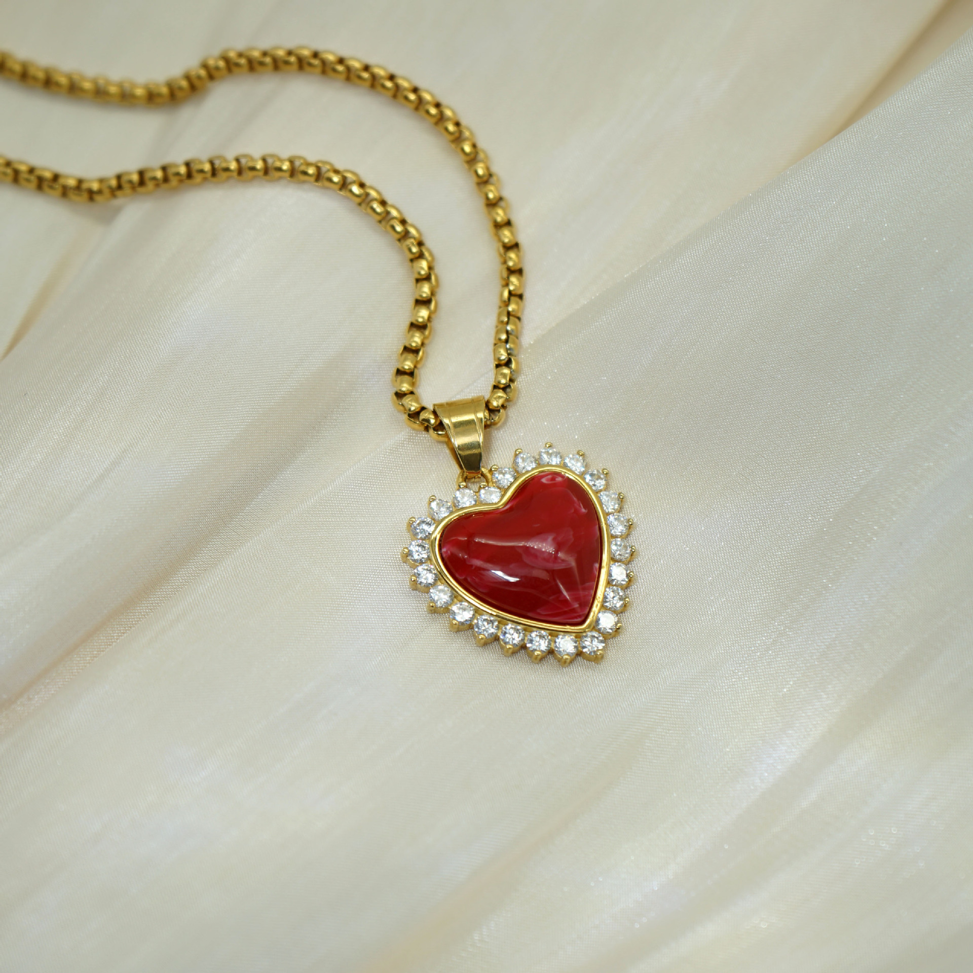 316 Stainless Steel Material Heart Shape Pattern 1 Piece 32*25mm 316 Stainless Steel Zircon Heart Shape Pendant
