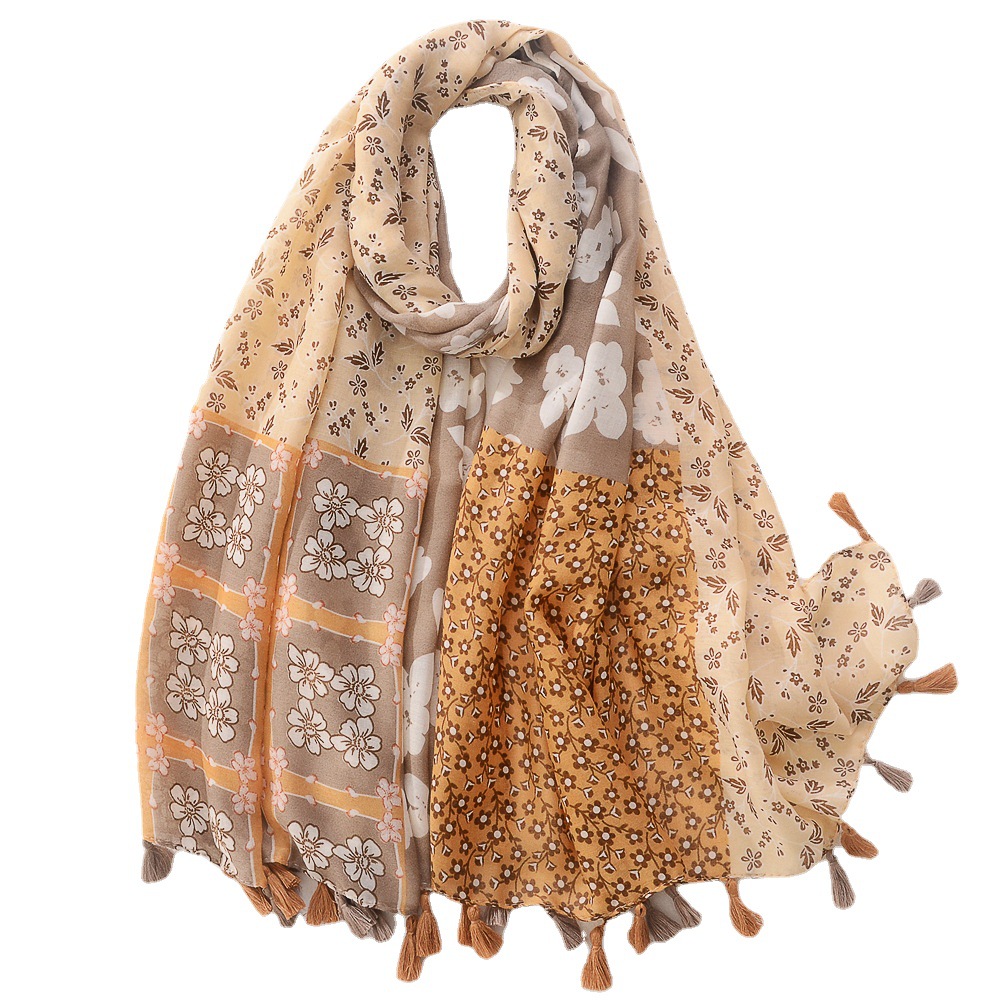 Estilo japonés fresco dulce flor costura algodón y lino sensación seda bufanda moda todo partido Gran bufanda viaje protector solar playa toalla