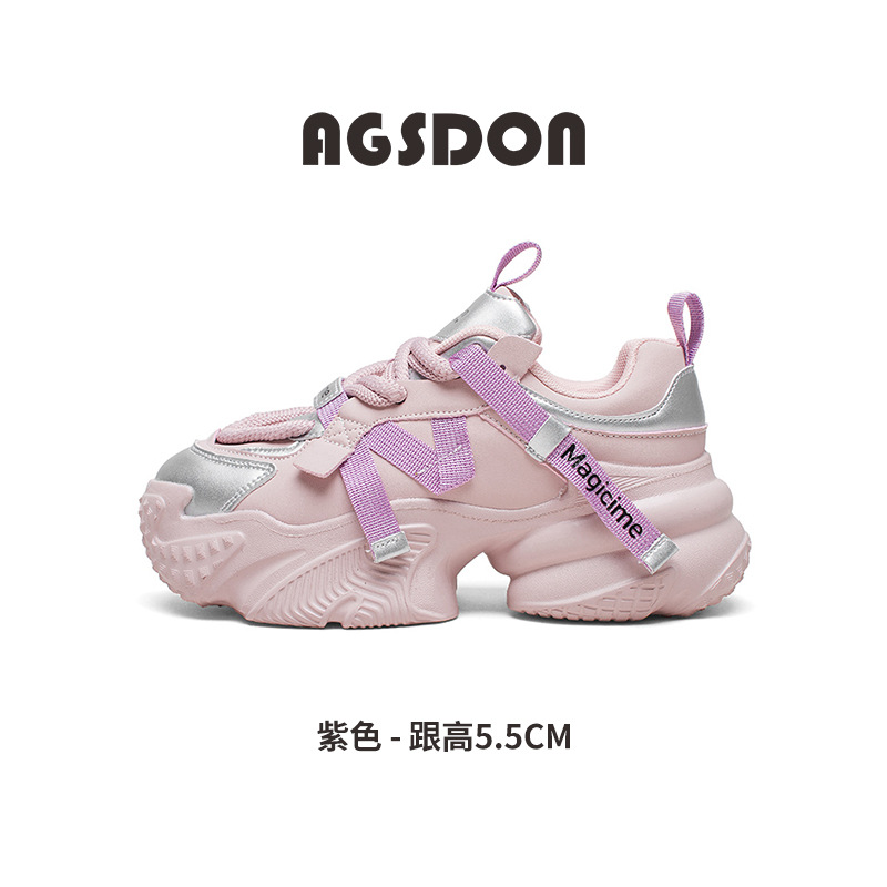Zapatillas Augusden de suela gruesa para mujer, modelo nuevo de primavera 2026, estilo retro moderno de Hong Kong, zapatillas casuales rosas.