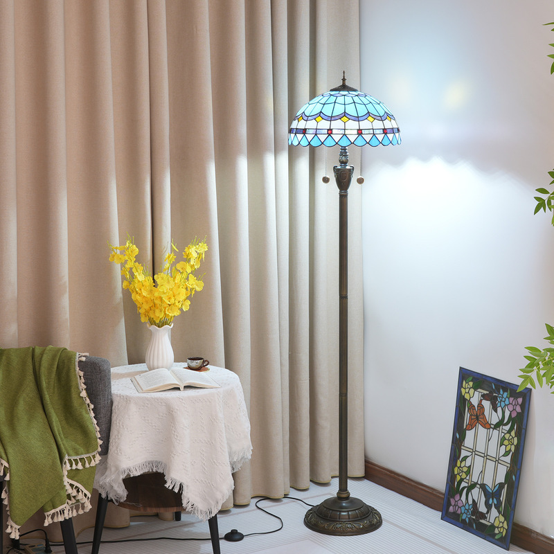 European Tiffany Art Stained Glass 40cm Living Room Dining Room Bedroom Floor Lamp Bar Tin Soldering Lamps