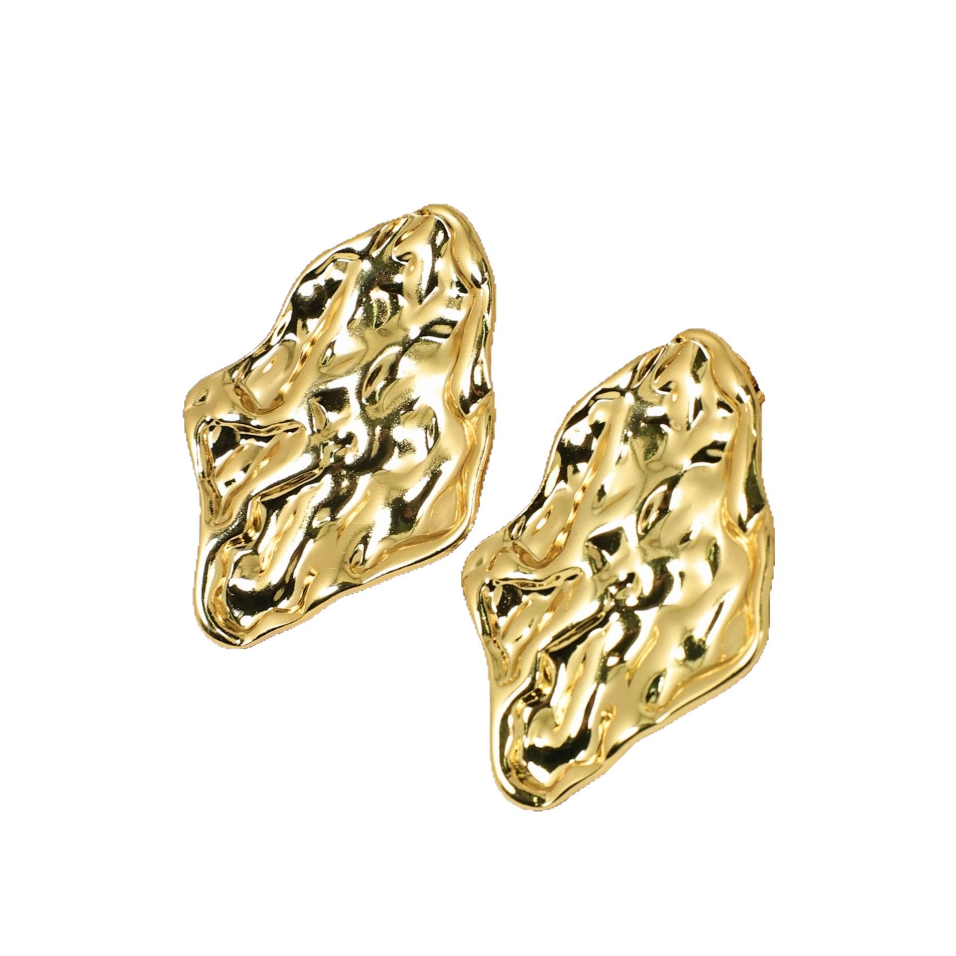 Personalised Lava Texture Stud Earrings In Stainless Steel Gold_voghion.com