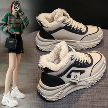 2025秋冬新款加绒加厚高帮老爹鞋皮面运动雪地棉靴女款东北大棉鞋