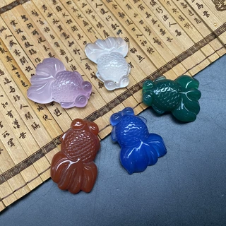 玉髓金鱼吊坠白玛瑙挂件手工创作玉石玉器锁匙扣包挂配饰批发