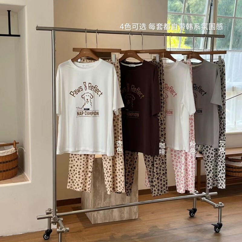 2613 # Korean Brand Pure Cotton Leopard Print Casual Home Wear Set for Women, Summer Comfortable Loose Round Neck Short-Sleeve Pajamas 2613 # Korean Brand Pure Cotton Leopard Print Casual Home Wear Set for Women, Summer Comfortable Loose Round Neck Short-Sleeve Pajamas
